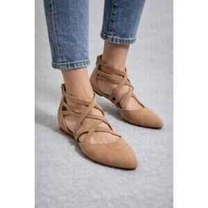 Report Bree Camel Faux Suede Pointed Toe Flats Size 9